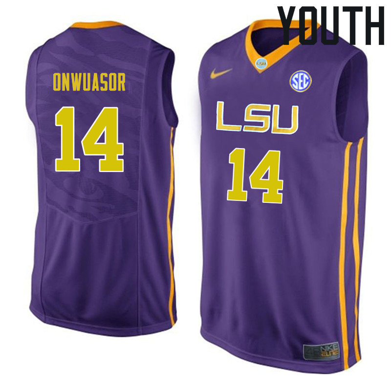 Youth #14 Randy Onwuasor LSU Tigers College Basketball Jerseys Sale-Purple